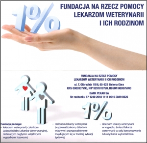 1 % PODATKU  dla naszej Fundacji na Rzecz Pomocy Lekarzom Weterynarii i Ich Rodzinom
